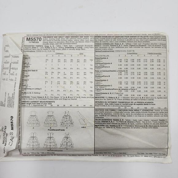 McCall's M5570 Children Girls Lined Dresses and Sash 3 Styles Sizes 2-5 Uncut - Picture 2 of 3